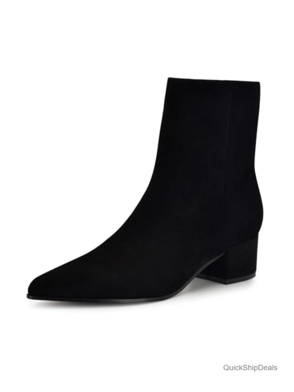 Suede Pointed Toe Block Heel Ankle Booties Side Zip Casual Fall
